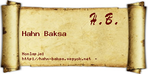 Hahn Baksa névjegykártya